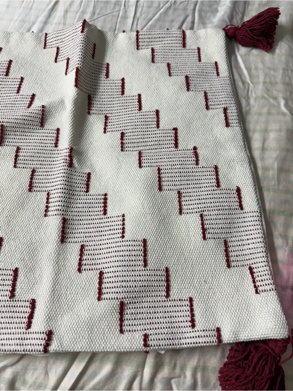 Blue Page pillow covers  with Burgundy Tassel Detail embroidered boho (2)